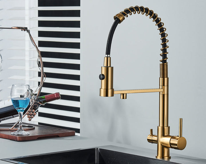 Sandsberg Schwarzer Filter-Küchenwasserhahn mit Dual-Auslauf – Mischbatterie mit Wasserfilter für Küchen, Wasseraufbereitung und Reinigung | Karnz