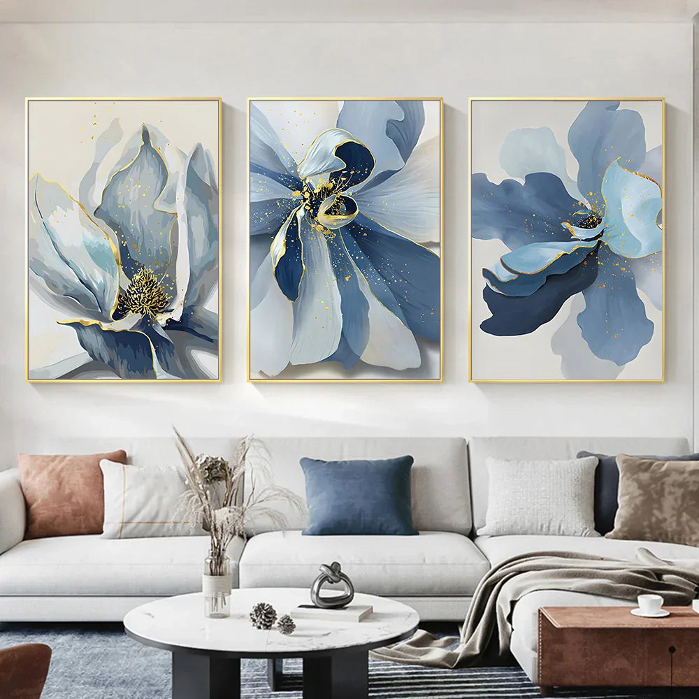 Big Blue Petal Florale Wandkunst Fine Art Leinwanddrucke Moderne Botanische Abstrakte Bilder Für Wohnzimmer Schlafzimmer Esszimmer Kunstdekor | Karnz