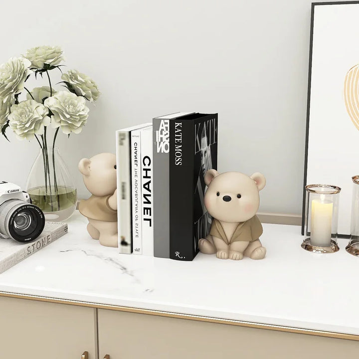 Milo Bear Buchstütze dekorative Figur in Creme-Finish | Karnz