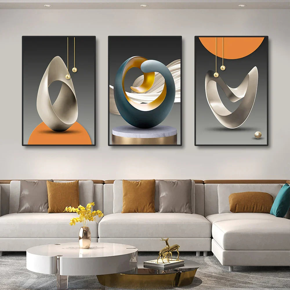Set von 3Pcs Moderne Ästhetik Abstrakte Stillleben Wandkunst Hochwertige Leinwanddrucke Bilder für Luxus-Loftwohnung Wohnzimmer Esszimmer Kunstdekoration | Karnz