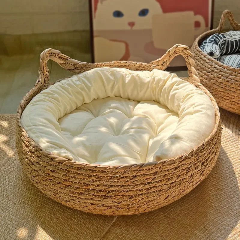 Rattan-Katzenbett handgewebt & waschbar Karnz