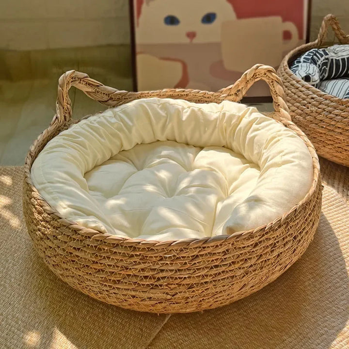 Rattan-Katzenbett handgewebt & waschbar Karnz