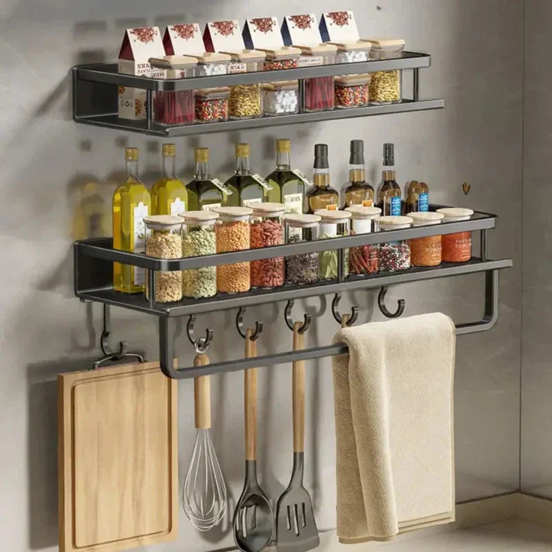Wandmontierter Küchenregal – Platzsparendes und stilvolles Aluminiumregal für Küchenutensilien | Karnz