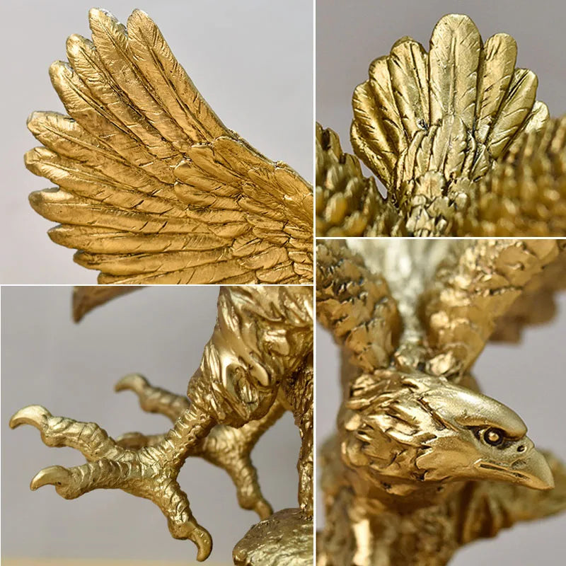 Goldene Adlerstatue aus Kunstharz, Tiermodell-Sammlung, Ornament für Zuhause, Büro, Schreibtisch, Feng Shui-Dekor, Figur, schlicht