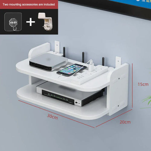 Karnz | SkyConnect Home | WLAN-Router Wandregal | Versteckter Kabel-Organizer & Steckdosenhalter | Schwebendes Regal für TV-Box & Mehr | Weiß | 40×12×8 cm