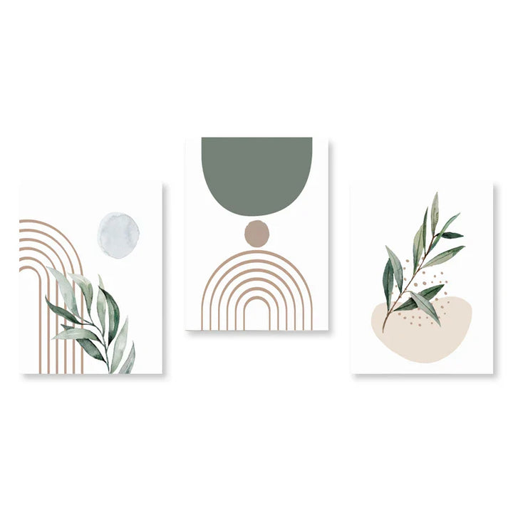 Set aus 3 Stück Modern Abstrakt Bohemian Minimalistisch Geometrisch Wandkunst Fein Kunst Leinwand Drucke Poster Bilder Für Wohnzimmer Dekor | Karnz