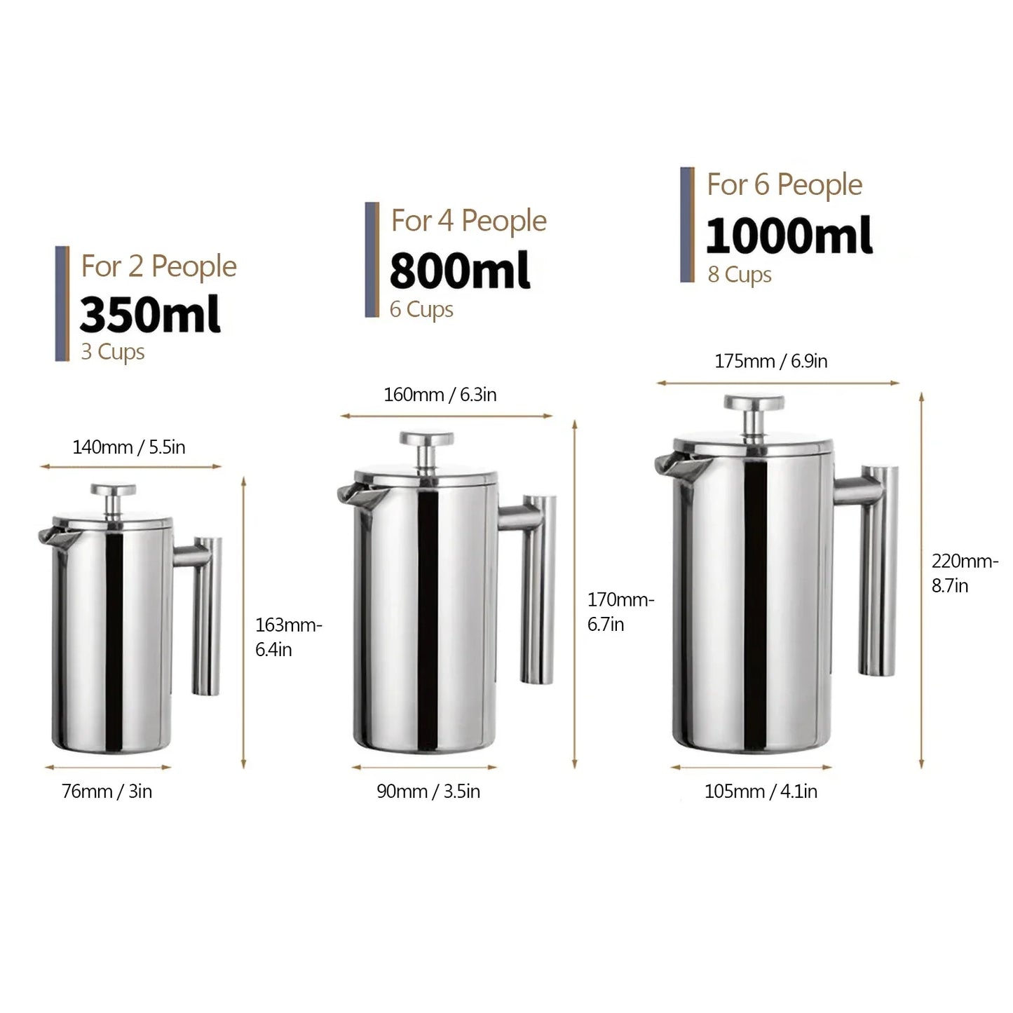 French-Press-Kaffeebereiter aus Edelstahl