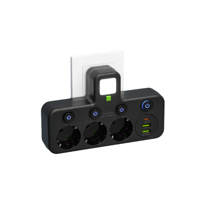 Karnz | Mehrfachsteckdose VOLTRIQ ProLine | 3–4 Steckplätze + 2× USB & 1× Typ-C | 2500 W | Überspannungsschutz & Kontrollschalter
