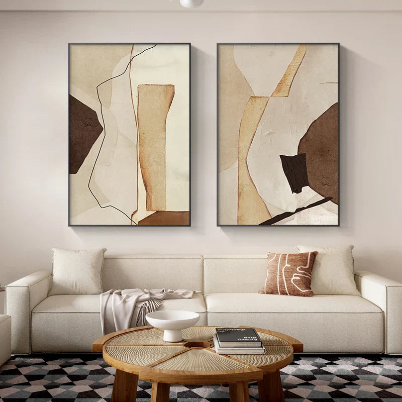 Nordic Abstract Braun Beige Geometrisch Farbblock Wandkunst Feine Kunst Leinwanddrucke Neutrale Töne Bilder Für Wohnzimmer Büro Dekor | Karnz