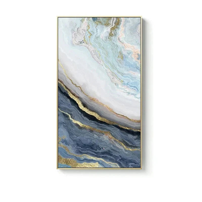 Blaue Goldene Flüssige Marmor Essenz Wandkunst Fine Art Leinwanddrucke Bilder Für Modernes Apartment Luxus Wohnzimmer Kunst Dekor | Karnz