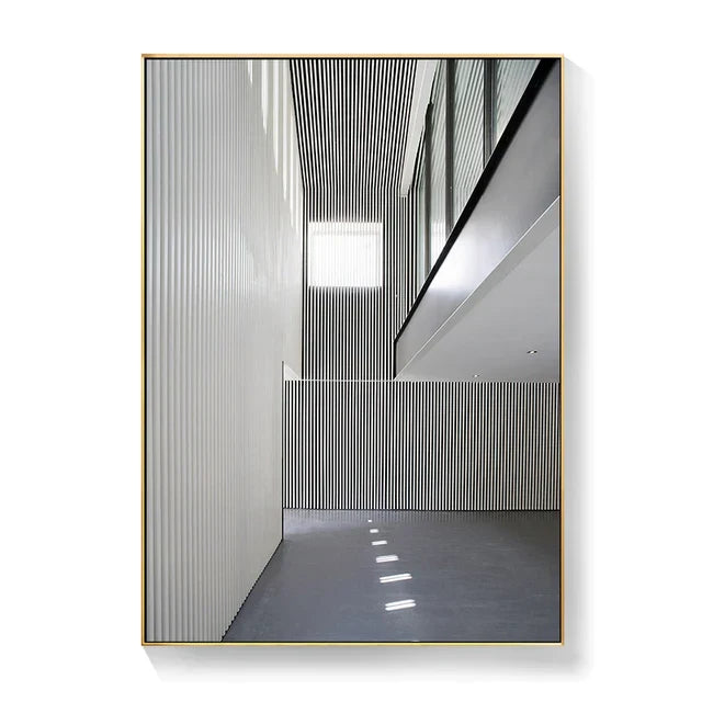 Schwarz Weiß Architektonische Innenräume Wandkunst Fine Art Leinwanddrucke Druckbilder für modernes Loft Wohnzimmer Büro Dekor | Karnz