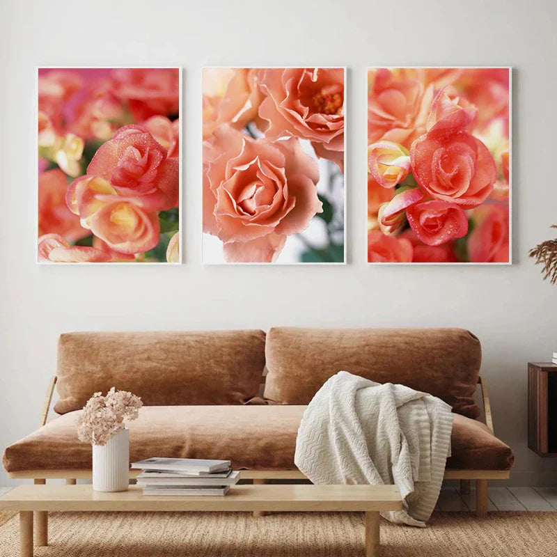 Rosa rote Rosen florale Wandkunst Feine Kunst Leinwanddrucke Moderne botanische Poster Bilder für Wohnzimmer, Schlafzimmer Kunst Dekor | Karnz