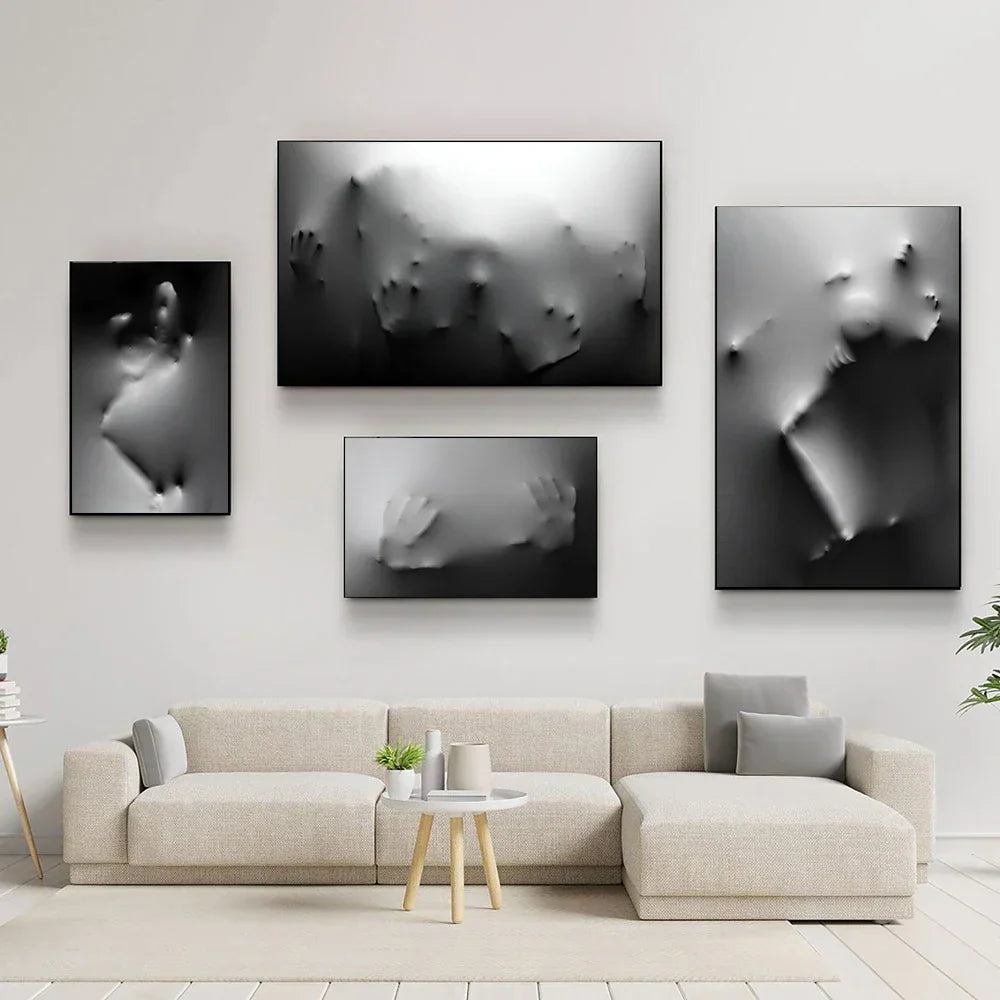 Moderne Kunst Abstrakte Gespenstische Figuren In Der Wand Leinwanddrucke Schwarz Weiß Wandkunst Poster Bilder Für Wohnzimmer Schlafzimmer Kunst Dekor | Karnz