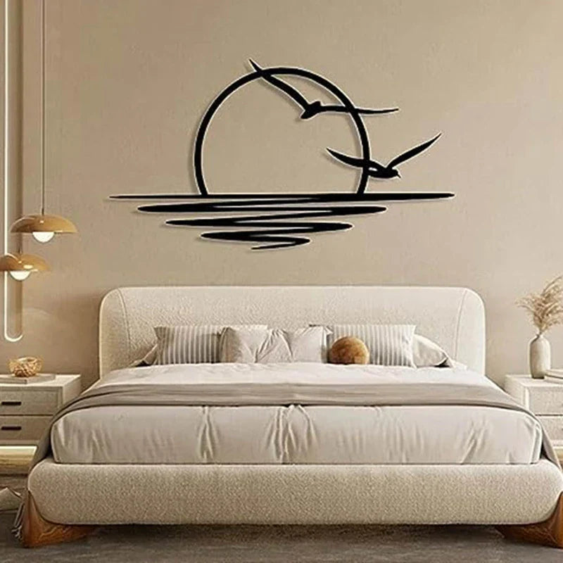 Sonnenaufgang Möwen Metall Wanddekoration Sonnenuntergang Eisenkunst 30x60cm Wandkunst Für Wohnzimmer Schlafzimmer Bürodekoration | Karnz