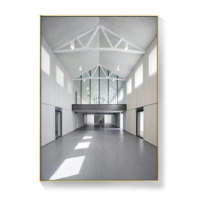 Schwarz Weiß Architektonische Innenräume Wandkunst Fine Art Leinwanddrucke Druckbilder für modernes Loft Wohnzimmer Büro Dekor | Karnz