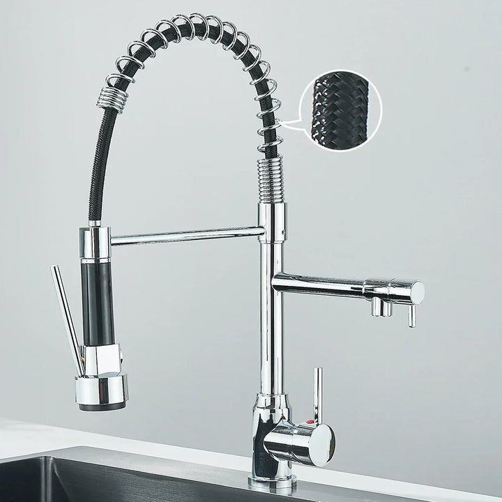 Wasserhahn mit Doppeltem Auslauf – Hochwertiger Wasserhahn für Flexibles Spülen, Schwenkbar, Ideal für Moderne Küchen, Leicht zu Reinigen und Einfache Montage | Karnz