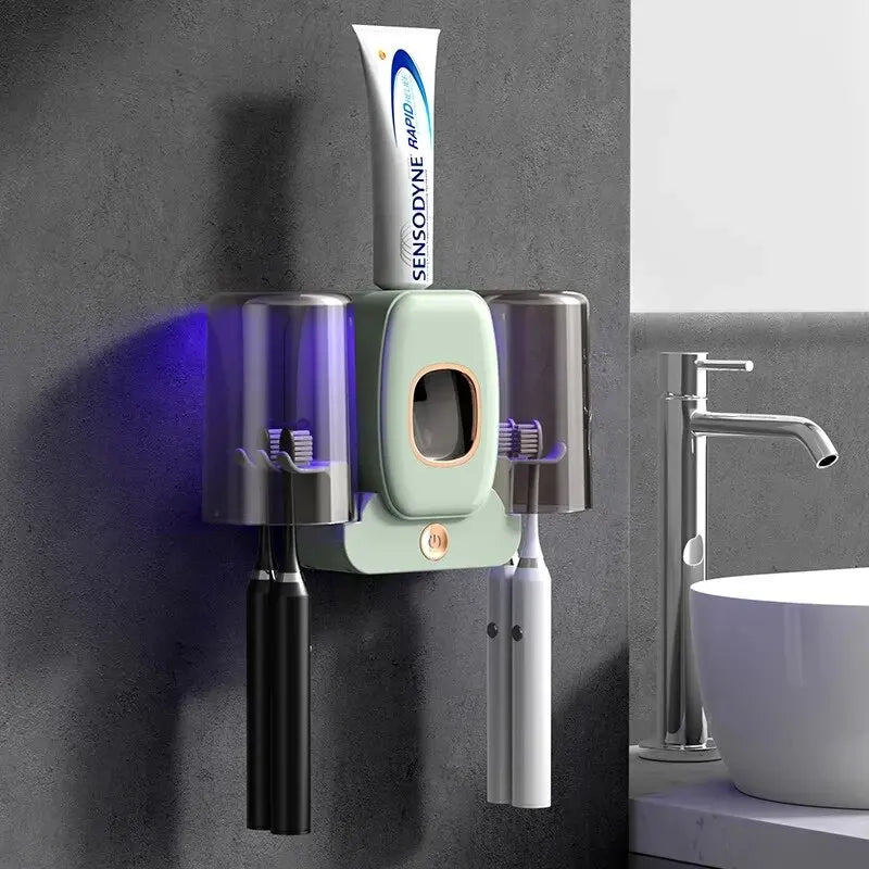 Karnz | UV Zahnbürstenhalter PureBrush UV | Sterilisation mit UV-Licht | Automatischer Zahnpastaspender | Wandmontage ohne Bohren