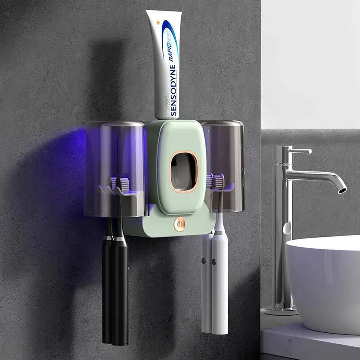 Karnz | UV Zahnbürstenhalter PureBrush UV | Sterilisation mit UV-Licht | Automatischer Zahnpastaspender | Wandmontage ohne Bohren