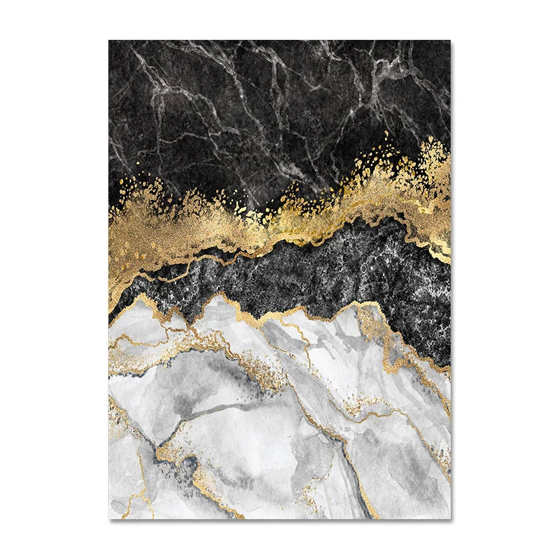 Moderne abstrakte schwarze graue goldene Geode-Marmor-Druck Wandkunst Fine Art Leinwanddrucke Bilder für luxuriöse Wohnung Wohnzimmer Home Office Dekor | Karnz