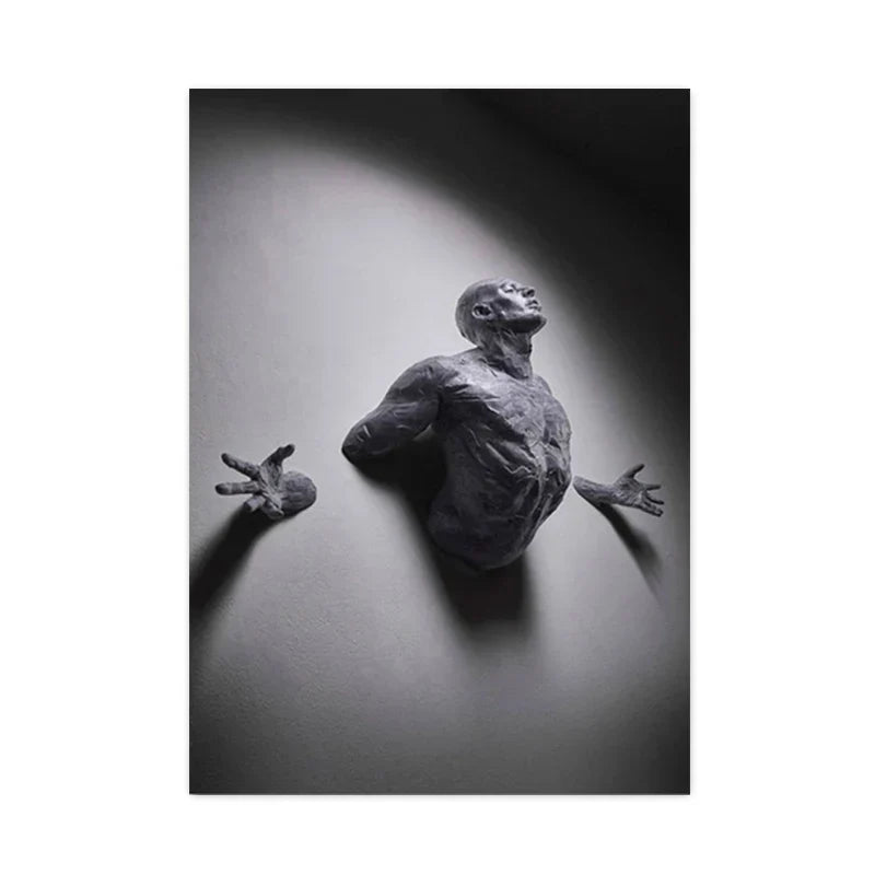 Moderne urbane abstrakte Eisenstatue Wandkunst Fine Art Leinwanddrucke 3D-Visualisierung Figurenkunst Bilder für minimalistische Wohnungswanddekoration | Karnz