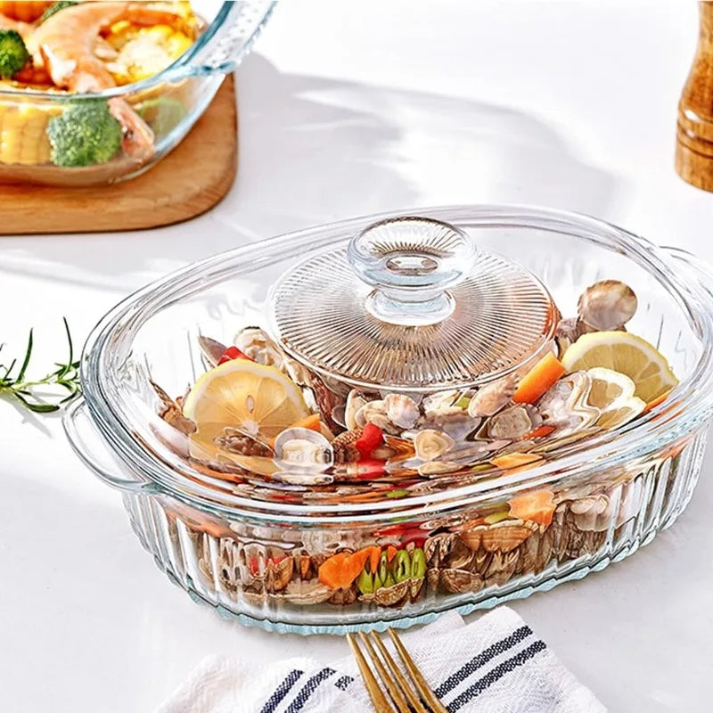 4-teiliges Glasbackform-Set mit 2 Backformen mit Glasdeckeln, 1,9 l und 3 l