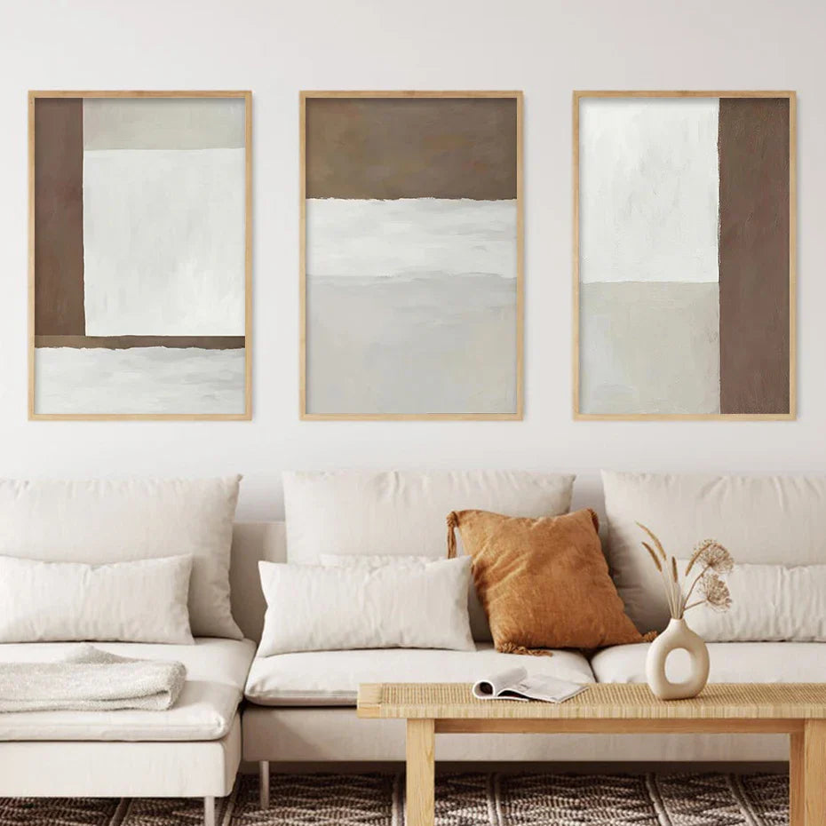 Abstrakt Braun Grau Beige Minimalistisch Geometrische Wandkunst Fein Kunst Leinwanddrucke Neutrale Farben Bilder Für Modernes Wohnzimmer Wohnkultur | Karnz