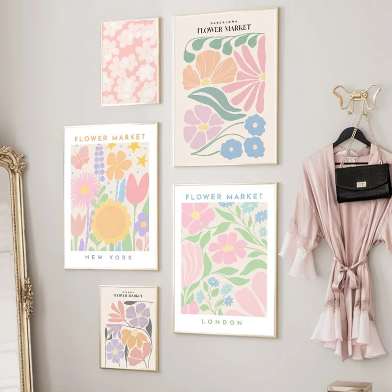 Pink Lavendel Gänseblümchen Blumenmarkt Poster Wandkunst Feine Kunst Leinwanddrucke Pastell Blumenbilder Für Wohnzimmer Schlafzimmer Kunst Dekor | Karnz