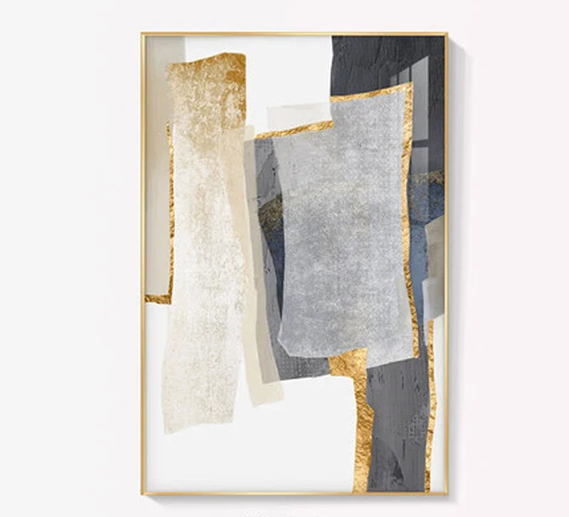 Nordic Abstract Geomorphe Neutrale Farben Golden Beige Grau Wandkunst Fine Art Leinwanddrucke Bilder Für Moderne Wohnung Wohnzimmer Dekor | Karnz
