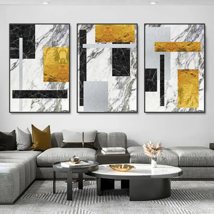 Schwarze Goldene Blockmarmor Abstrakte Wandkunst Feine Kunst Leinwanddrucke Moderne Geometrische Bilder Für Wohnzimmer Büro Kunst Dekor