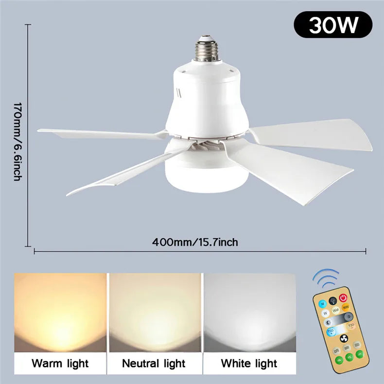 30W E27 Deckenventilator Licht mit Fernbedienung - LED Dimmfunktion, intelligenter leiser Ventilator für Schlafzimmer & Wohnzimmer | Karnz