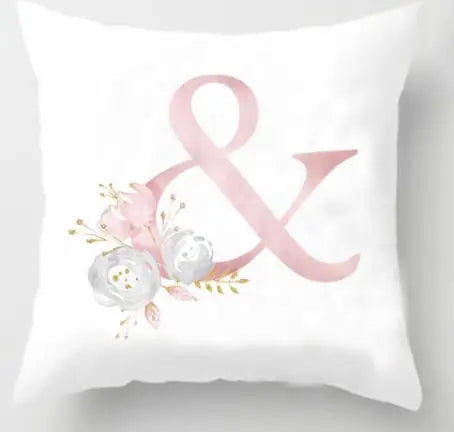 Rosa Goldene Florale Buchstaben Kissenbezug 45x45cm Kissenbezug Für Wohnzimmer Sofa Wurfkissen Polyester Baumwolle Quadratische Kissenbezüge | Karnz