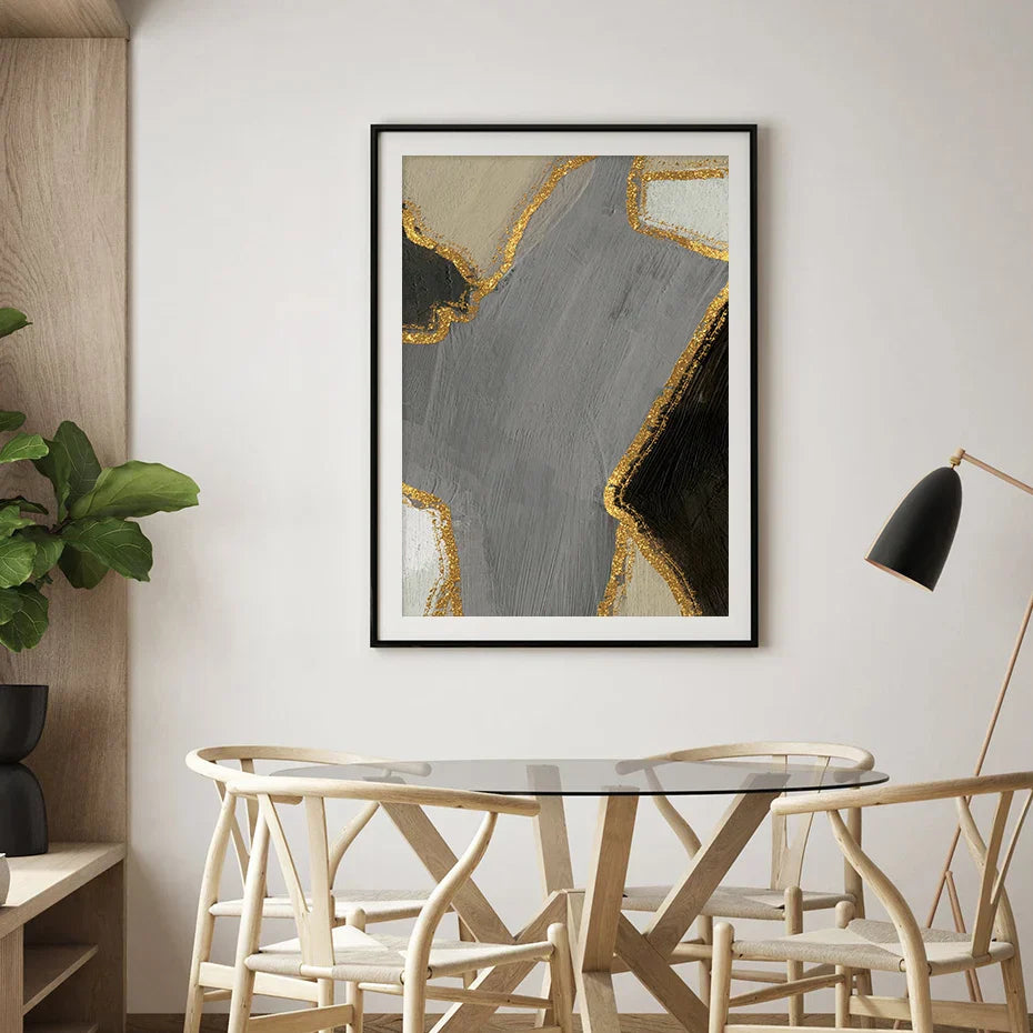 Abstrakte Blockfarbe Wandkunst Schwarz Grau Beige Golden Fine Art Leinwanddrucke Bilder Für Modernes Apartment Wohnzimmer Zeitgenössische Wohnkultur | Karnz