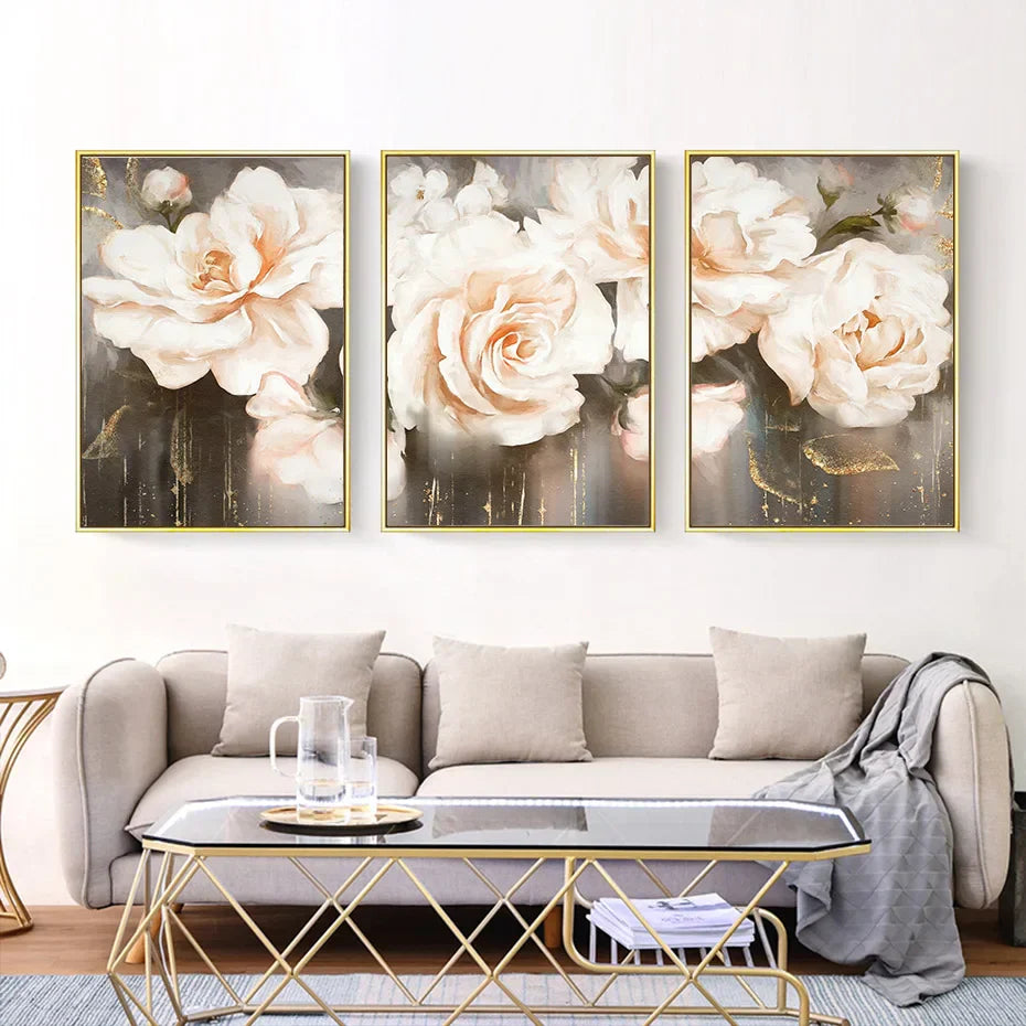 Rosa Beige Blüten Große Florale Wandkunst Feine Kunst Leinwanddrucke Elegante Abstrakte Botanische Bilder Für Wohnzimmer Schlafzimmer Kunst Dekor | Karnz