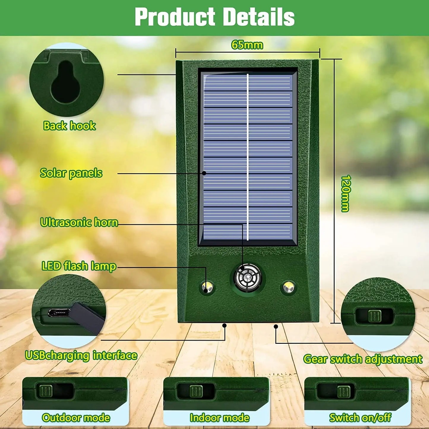 Karnz | SolarGuardix Ultraschall Vogelvertreiber Solar | Mit LED & Bewegungsmelder | Wasserdicht IP58 | 600 m² Abdeckung