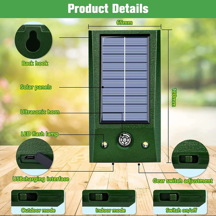 Karnz | SolarGuardix Ultraschall Vogelvertreiber Solar | Mit LED & Bewegungsmelder | Wasserdicht IP58 | 600 m² Abdeckung