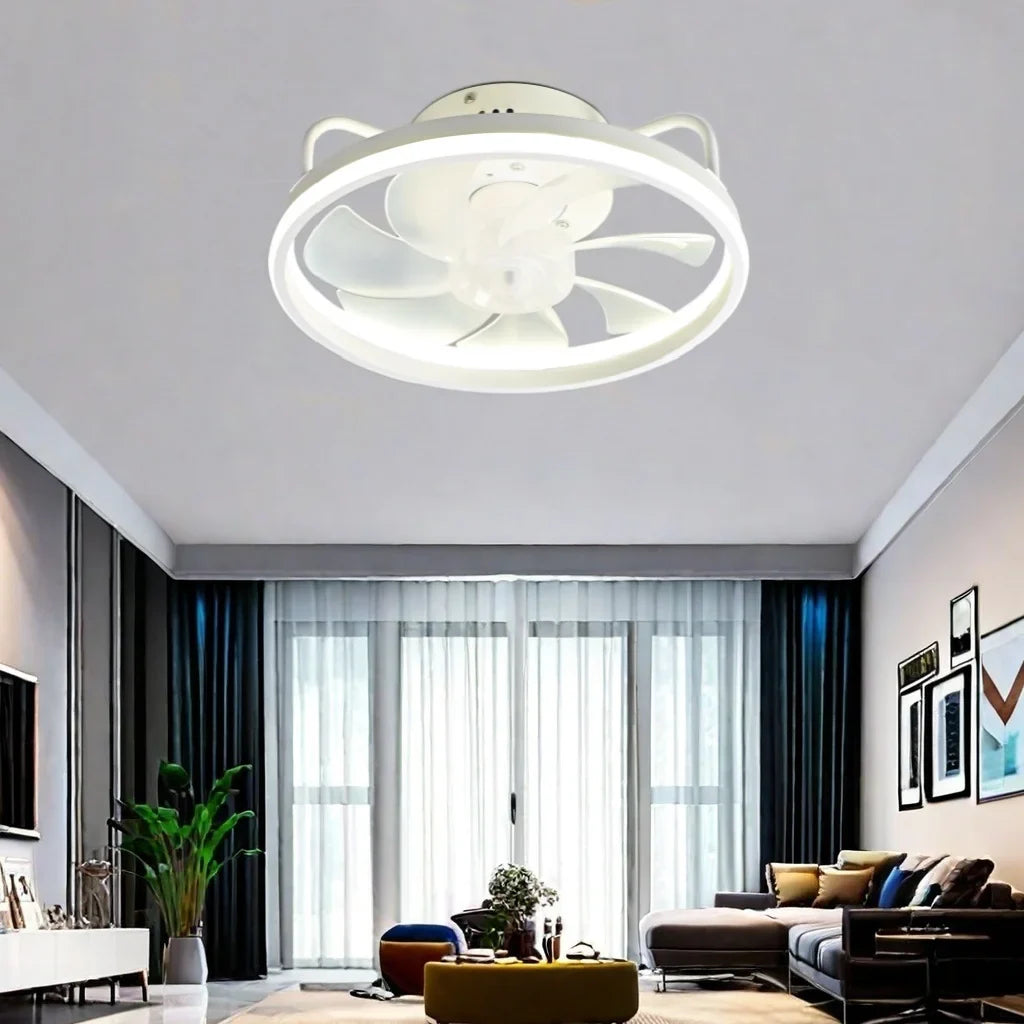 Moderner LED-Deckenventilator mit DC-Motor - 6 Geschwindigkeiten, Timer, Niedrigboden-Dachventilator, Fernbedienung Dekorative Beleuchtung | Karnz