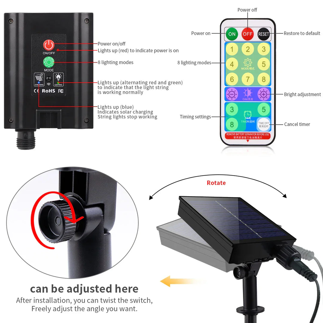 Karnz | Solar Lichterkette 100M LumiSol ProLine | 8 Modi | IP65 wasserdicht | Extra helle LEDs | Fernbedienung & schnelles Laden | Für Garten, Hochzeit & Weihnachten