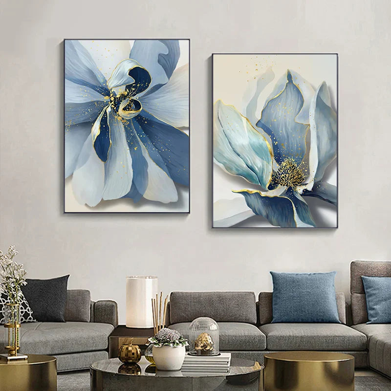 Big Blue Petal Florale Wandkunst Fine Art Leinwanddrucke Moderne Botanische Abstrakte Bilder Für Wohnzimmer Schlafzimmer Esszimmer Kunstdekor | Karnz