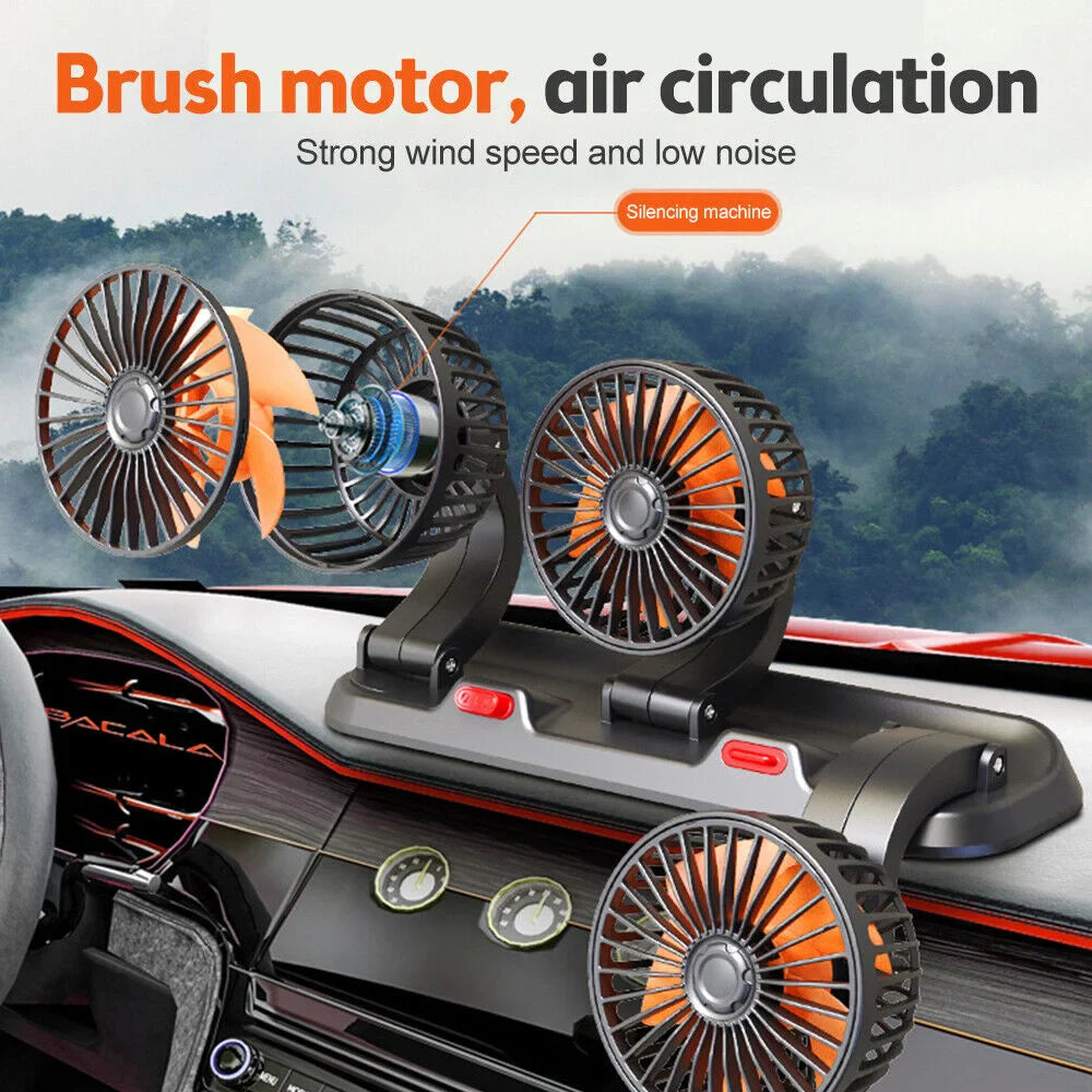 360° Verstellbarer Auto-Lüfter - 3-Kopf Automobil Elektroventilator - USB/12V/24V - 2 Geschwindigkeiten - Leises Kühlen für Zuhause, Schreibtisch, Büro & Auto | Karnz