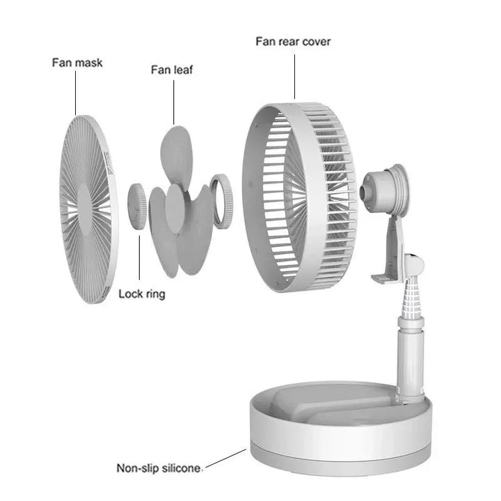 7200mAh USB wiederaufladbarer tragbarer faltbarer Ventilator Boden leiser Ventilator für Outdoor-Heim drahtloser Ventilator 4 Geschwindigkeiten Camping tragbarer Ventilator | Karnz