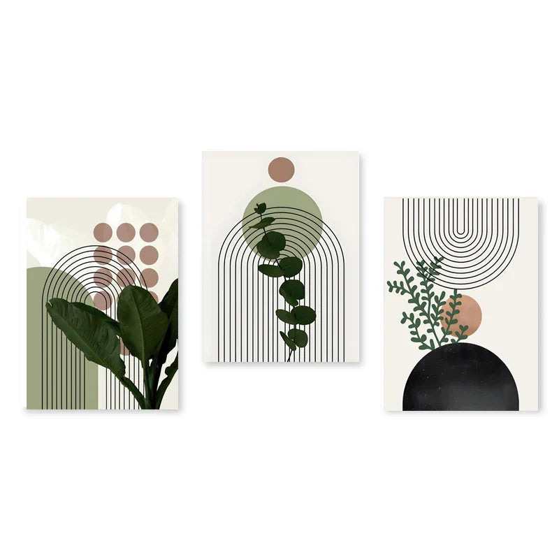 Set aus 3 Stück Modern Abstrakt Bohemian Minimalistisch Geometrisch Wandkunst Fein Kunst Leinwand Drucke Poster Bilder Für Wohnzimmer Dekor | Karnz