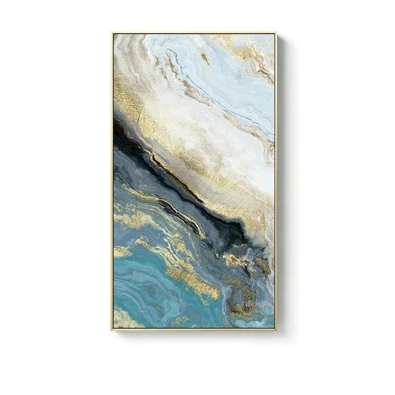 Blaue Goldene Flüssige Marmor Essenz Wandkunst Fine Art Leinwanddrucke Bilder Für Modernes Apartment Luxus Wohnzimmer Kunst Dekor | Karnz