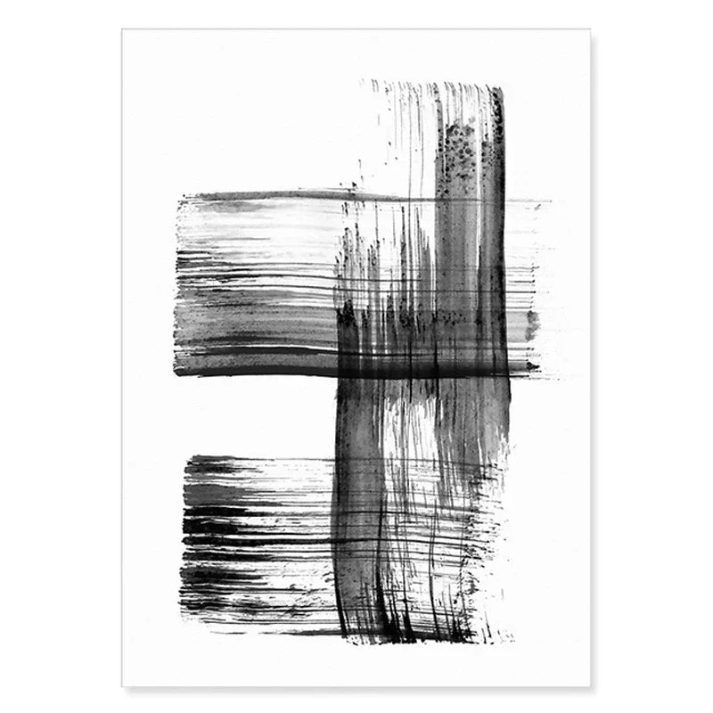 Schwarz Weiß Wandkunst Minimalistisch Abstract Tinte Pinsel Striche Fine Art Leinwanddrucke Poster Bilder Für Wohnzimmer Home Office Kunst Dekor | Karnz