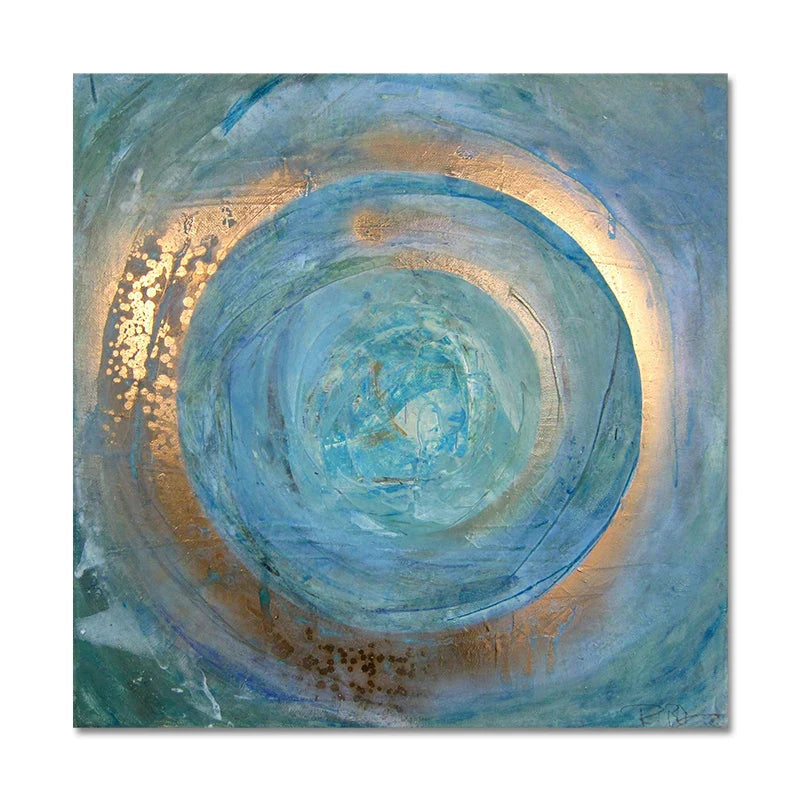 Blaue Goldene Wirbel Kreiss Wandkunst Feine Kunst Leinwanddrucke quadratisches Format Abstrakte Bilder für Wohnzimmer Schlafzimmer Home Office Kunst Dekor | Karnz