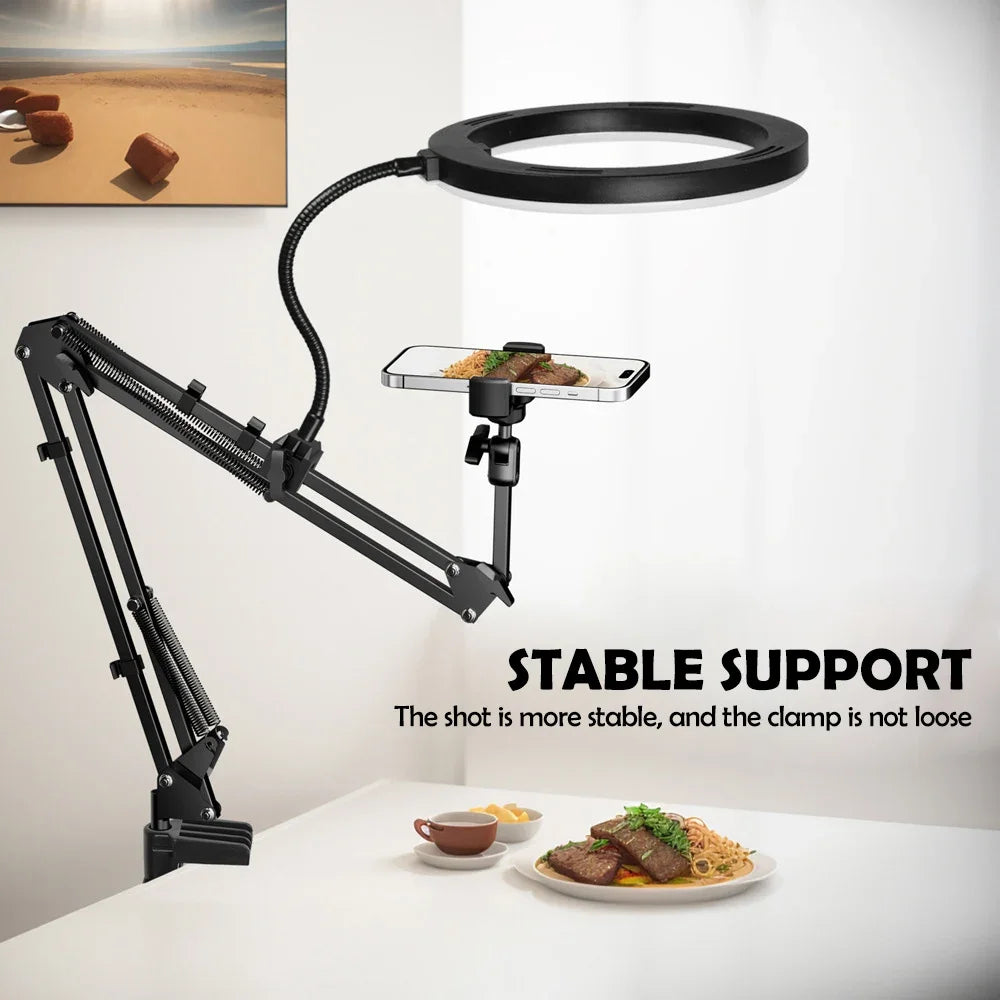 Karnz | LumiFlex LED-Ringleuchte mit flexiblem Arm & Handyhalter | 3 Lichtfarben & USB-Anschluss | Perfekt für Livestream, Video & Selfie