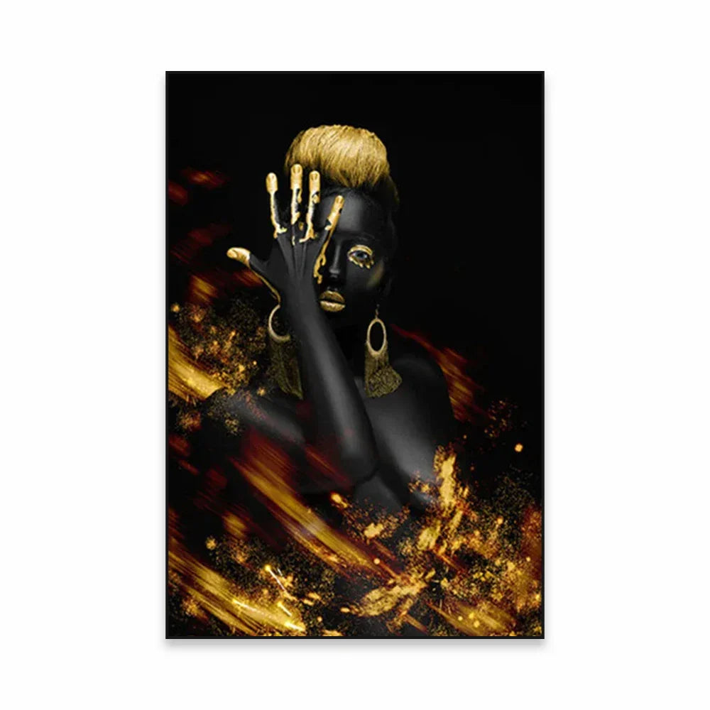 Golden Girl Fashion Wandkunst Fine Art Leinwanddrucke Moderne Abstrakte Porträtbilder Für Wohnzimmer Schlafzimmer Boutique Salon Kunstdekoration | Karnz
