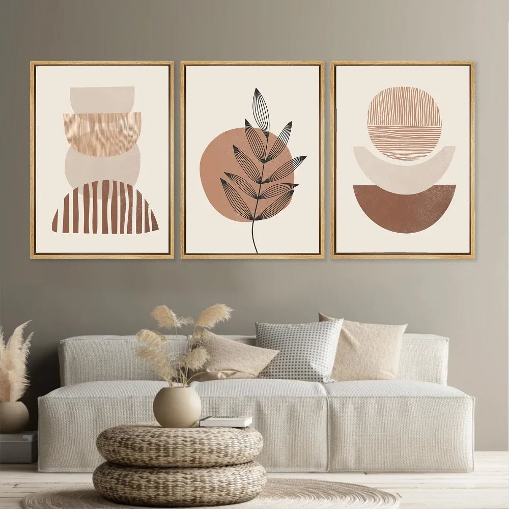 Set aus 3 Stück Modern Abstrakt Bohemian Minimalistisch Geometrisch Wandkunst Fein Kunst Leinwand Drucke Poster Bilder Für Wohnzimmer Dekor | Karnz