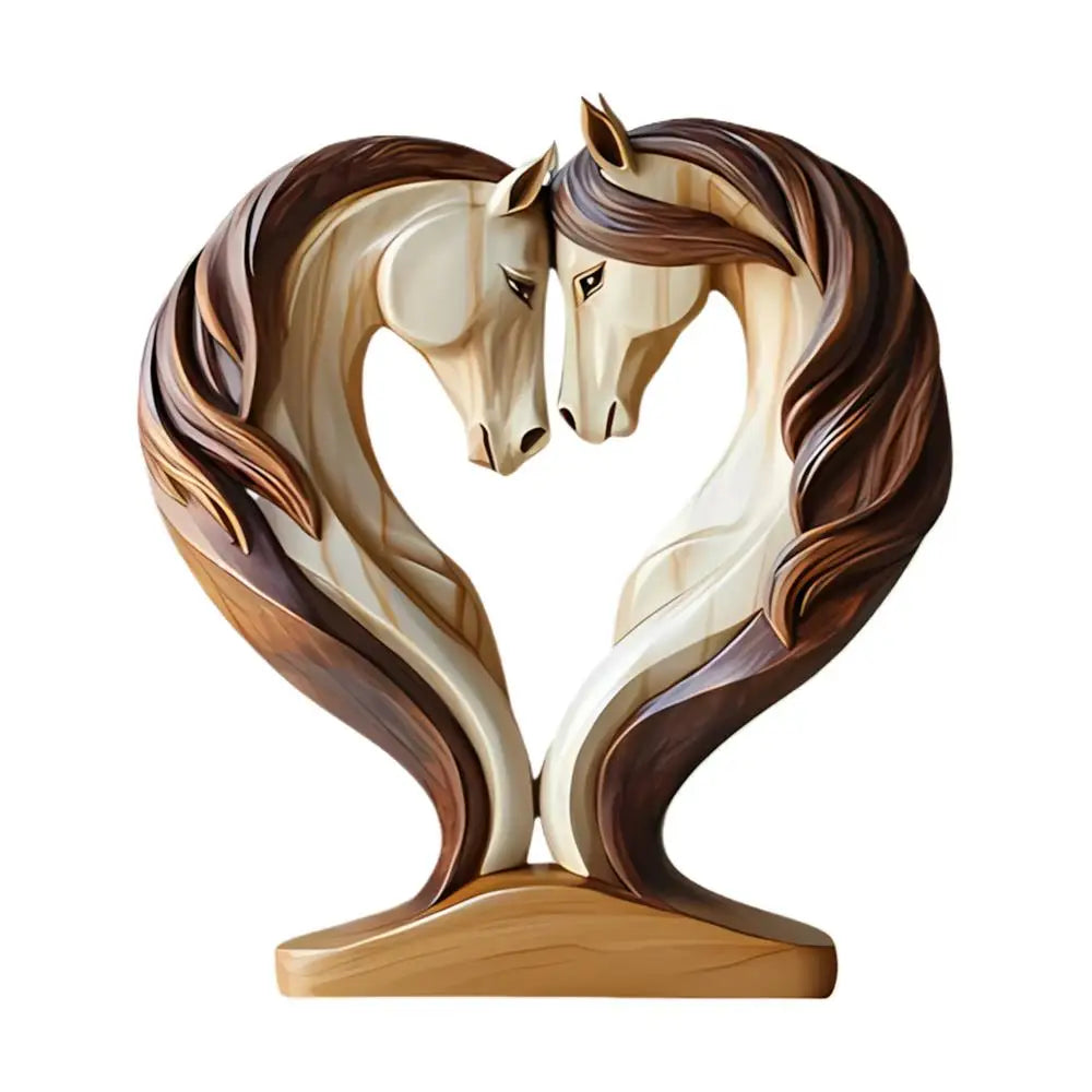 Karnz | Equora Horse Sculpture | Horse Sculpture Wood | 2D Design in Embrace Pose | Decoration for Living Room, Office & Children's Room
