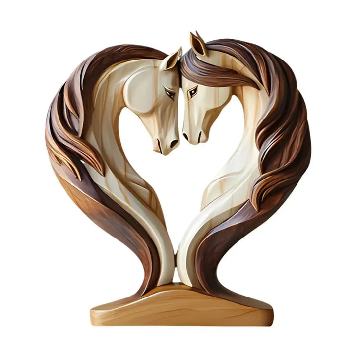 Karnz | Equora Horse Sculpture | Horse Sculpture Wood | 2D Design in Embrace Pose | Decoration for Living Room, Office & Children's Room