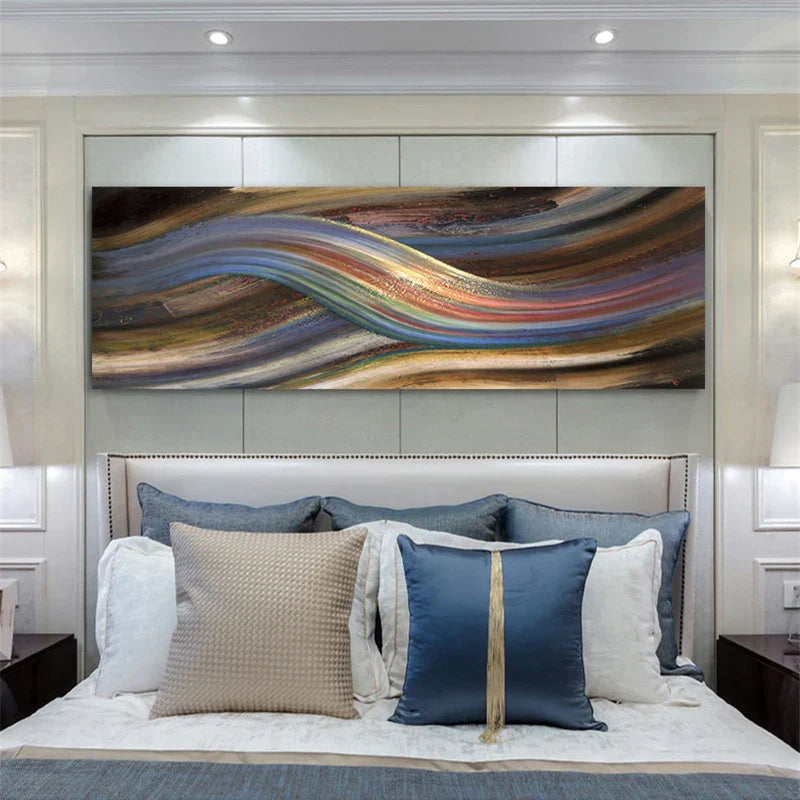 Fließende Regenbogen abstrakte Wandkunst Feine Kunst Leinwanddruck Breitformat Moderne Farben Bilder für über das Bett oder über das Wohnzimmer Sofa | Karnz